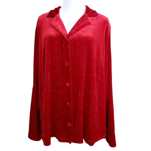 COLDWATER‎ CREEK 2X Velvet Embossed Blouse Top Shirt Red Party Event Holiday - Picture 1 of 11